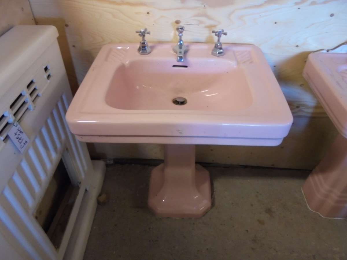 A reclaimed pink sink and pedestal Authentic Reclamation