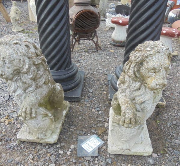 Reclaimed Small Stone Lions- Pair
