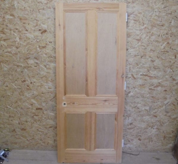 Large Pine Stripped 4 Panel Door with Ply Inlay