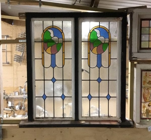 Large Pair Art Nouveau Stained Glass Window