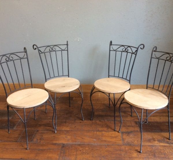 Iron & Oak Set of Four Chairs