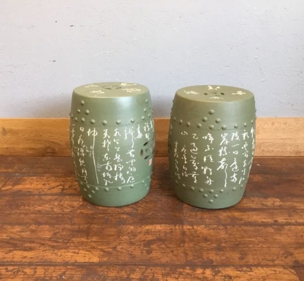 Green Chinese Printed Ceramic Stools