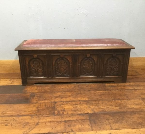 Dark Wooden Chest Bench with Leather Seat