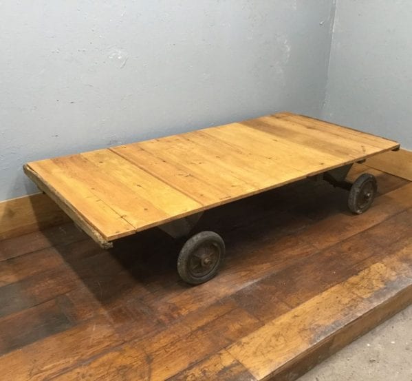 Industrial Pine & Iron Trolley Table