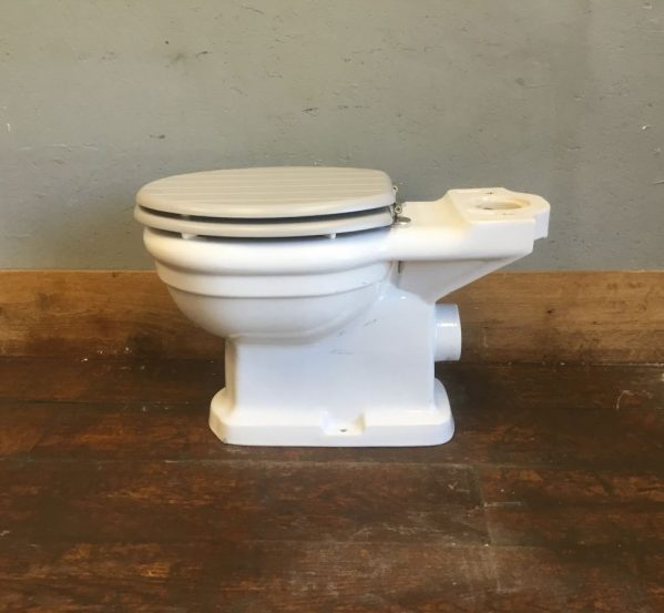 Rounded Base White Toilet & Grey Seat