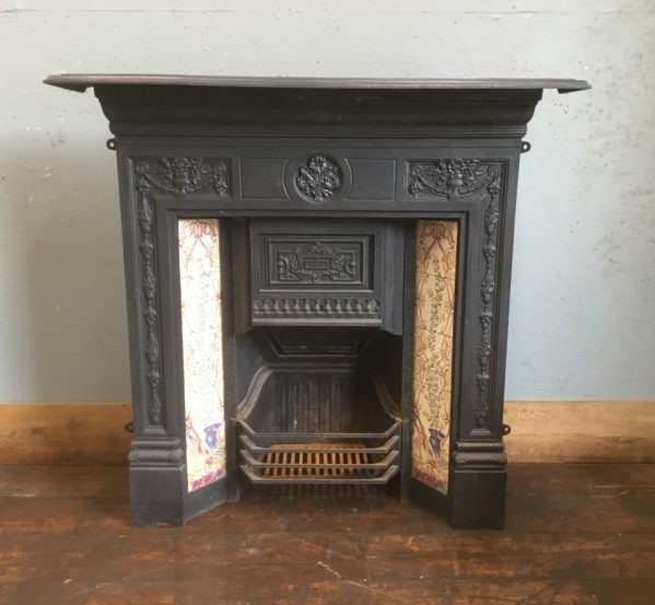 Fully Complete Ornate Tiled Cast Iron Fireplace