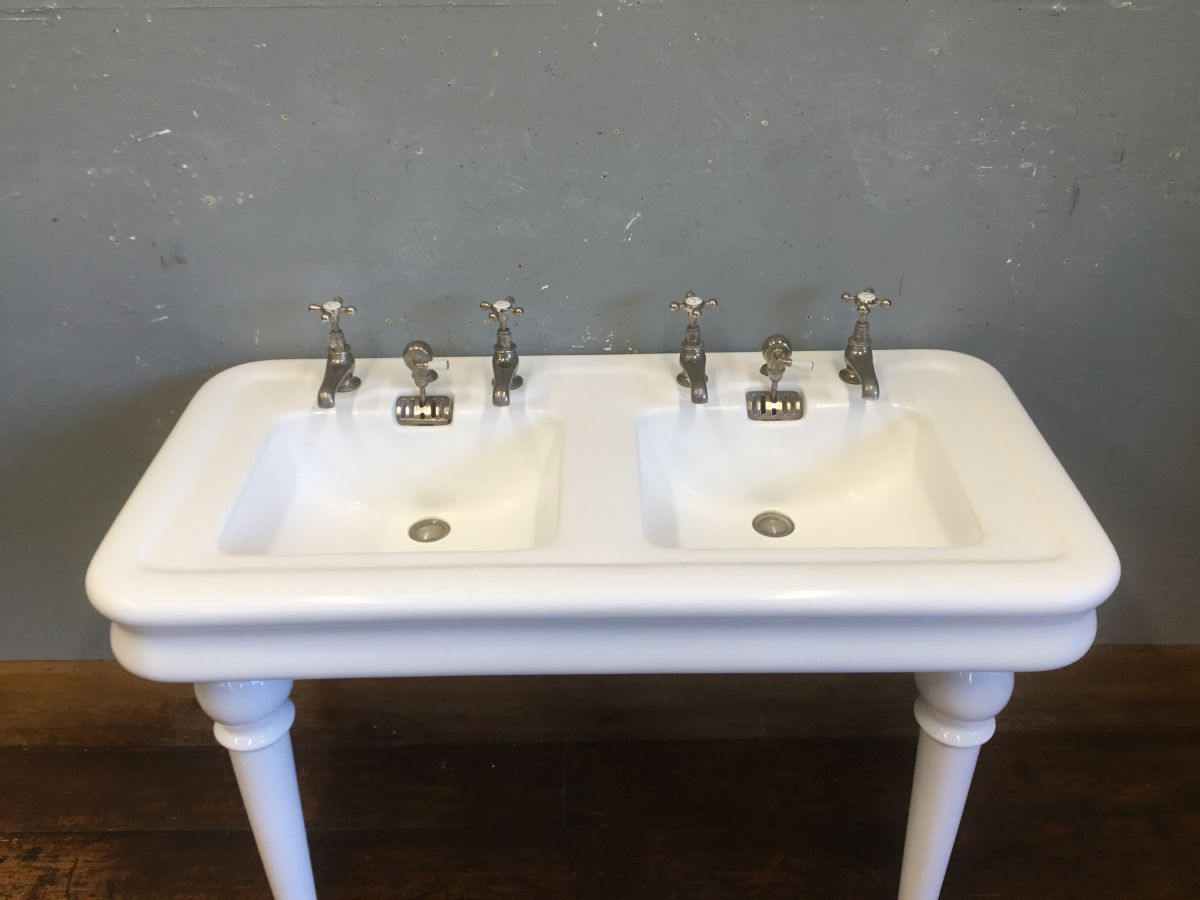 Antique Double Sink With Stand - Authentic Reclamation