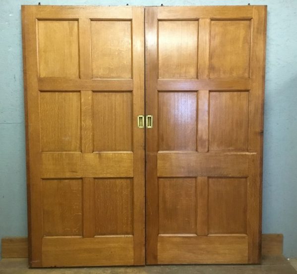 Vintage Varnish Finish Oak 6 Panel Sliding Doors