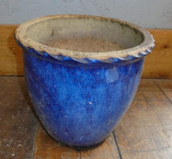 glazed blue plant pot