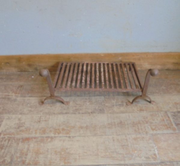 Wrought Iron Fire Dogs and Grate Set