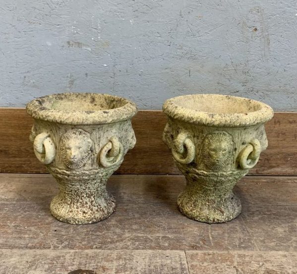 Reclaimed Reconstituted Stone Lion Urns