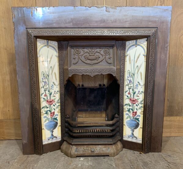 Metal Fire Place with Floral Tiled Decoration