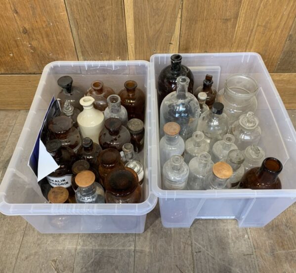 Collection Of Old Glass Medicine Bottles
