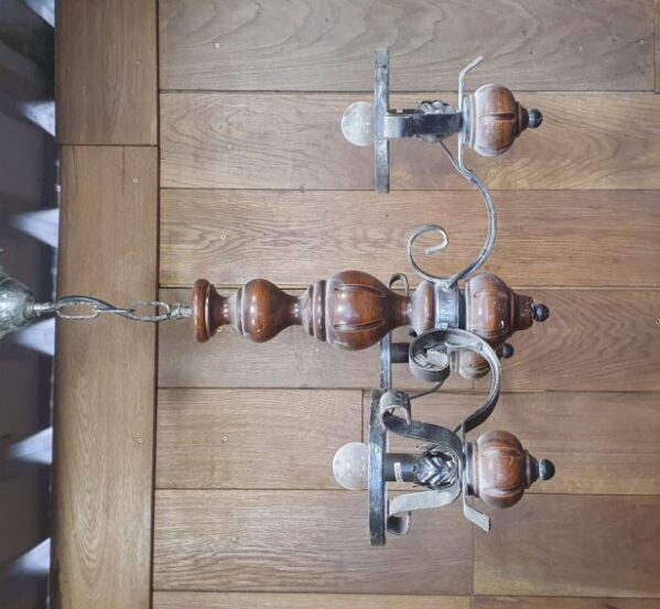 Iron Chandlier With Wooden Features