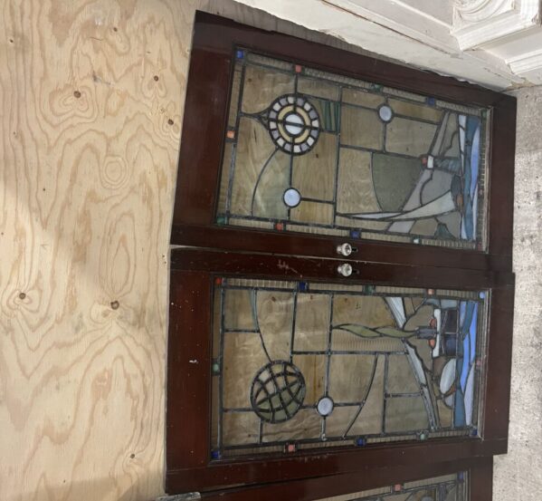 Pair of Lovely Ship Stained Glass Windows