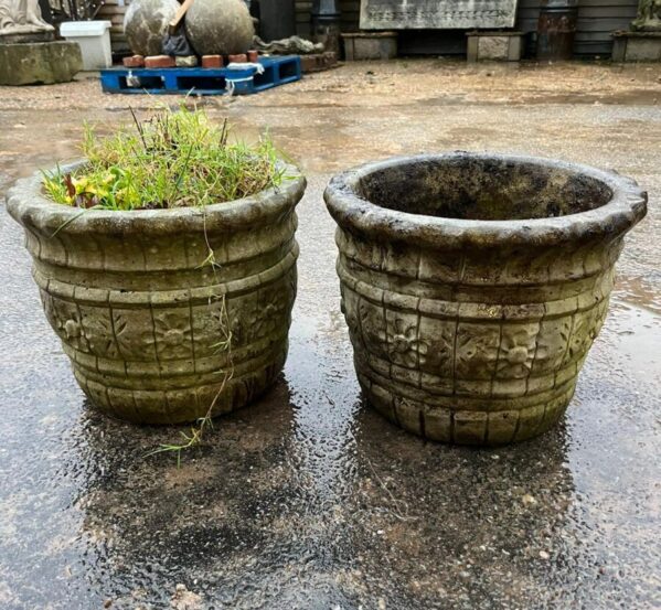 Pair of Round Floral Design Pots