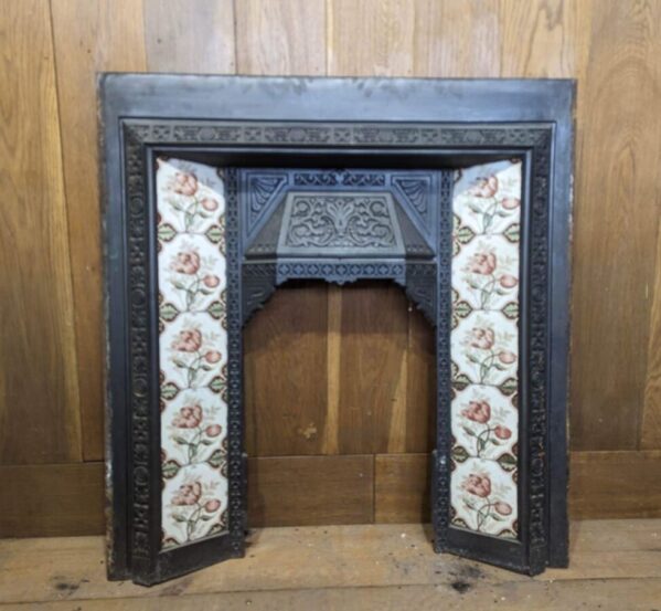 Cast Iron Tiled Fireplace with Poppies