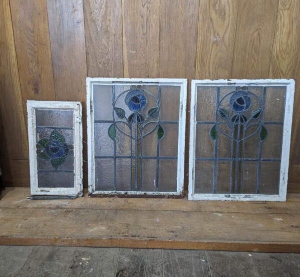 Set of Lovely Floral Stained Glass Windows