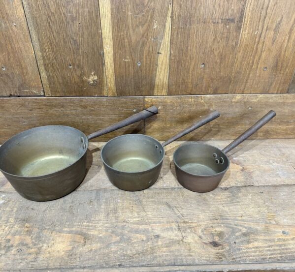 Set of Three Brass Saucepans