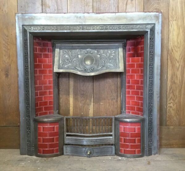 Tarnished Cast Iron Insert With Faux Brick Tiles