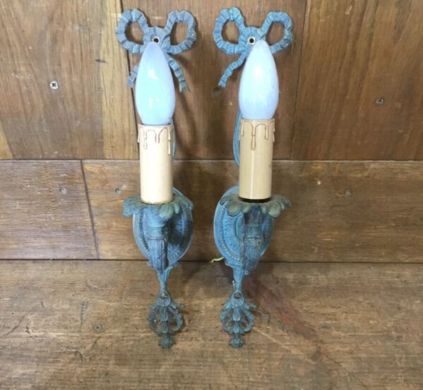 Pair Of Pretty Brass Lights With Bow Detail