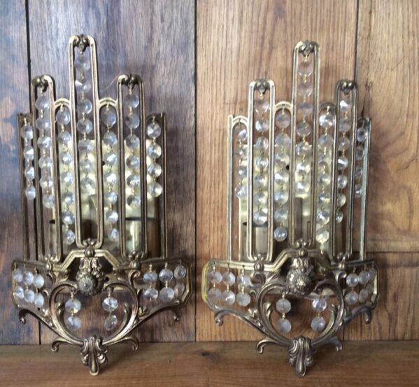 Brass Wall Lights With Hanging Crystals