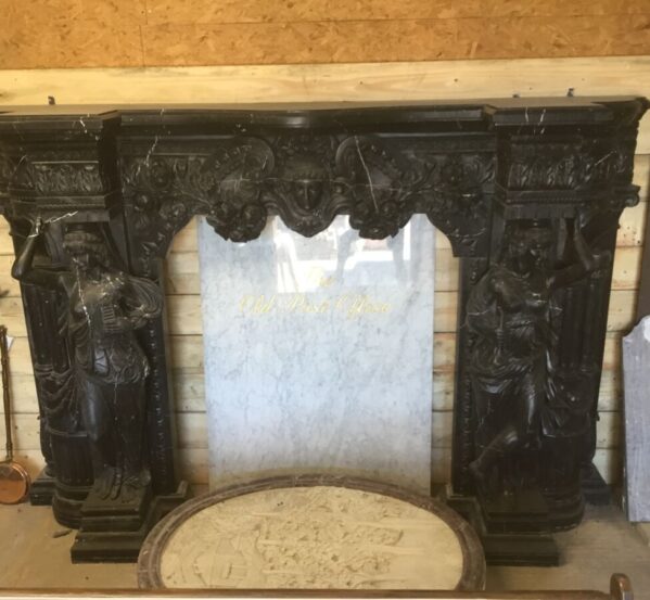 Large Beautifully Carved Black Fireplace