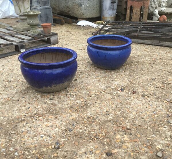 2 Large Blue Ceramic Pots