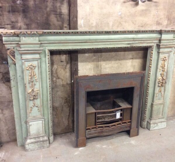 Large Green And Gold Wooden Fire Surround