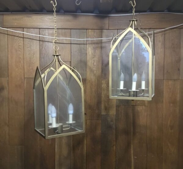 Large Set of Two Gold Glass Lights