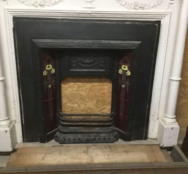 Large Fire Insert With Pretty Burgundy Tiles