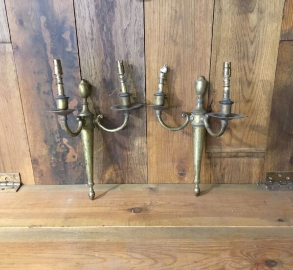 Pair Of Tarnished Brass Wall Lights