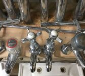 Tall Hot & Cold Silver Taps. Cold Top Rubbed Off