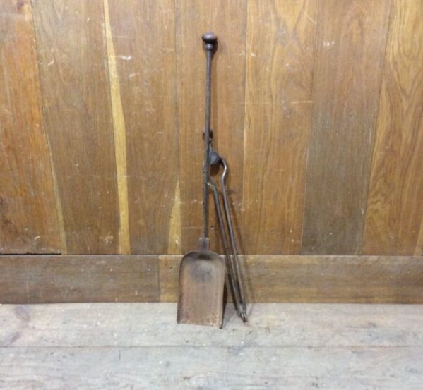Aged Steel Shovel And Tongs