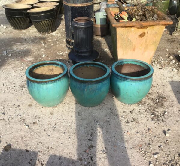 3 Glazed Aqua Pots