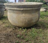 Beige Round Ribbed Clay Pot