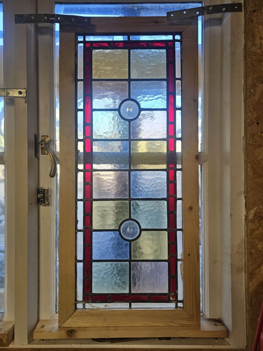 RED BORDERED STAINED GLASS WINDOW - Authentic Reclamation