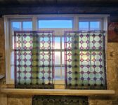 Set Of 3 Purple Diamond Patterned Stained Glass Windows