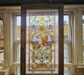 Victorian Knight Stained Glass Window in Wooden Frame