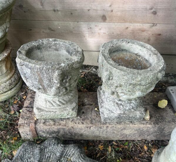 Pair of Rustic Scroll Urns