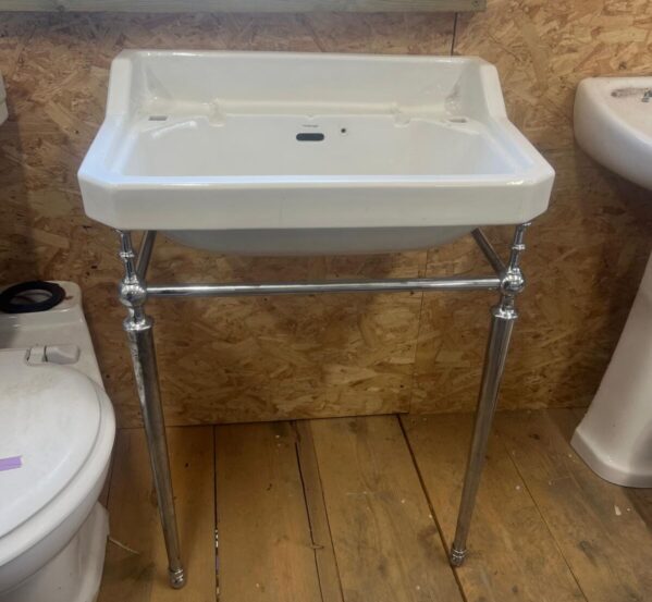 Art Deco Chrome Console Washstand & Ceramic Basin