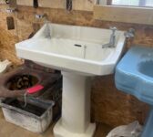 Vintage Edwardian Style Ceramic Basin & Fluted Pedestal Sink
