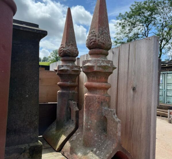 Reclaimed Antique Terracotta Decorative Roof Ridge Finials - Pair