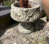 Pair of Composite Stone Garden Urns With Acanthus Leaf Design