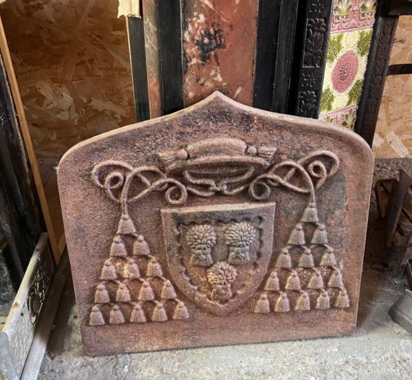 Antique Fireback Armorial Coat of Arms with Cardinal’s Hat And Tassels