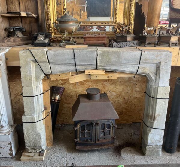 Historic Architectural Salvage Carved Stone Fireplace Surround