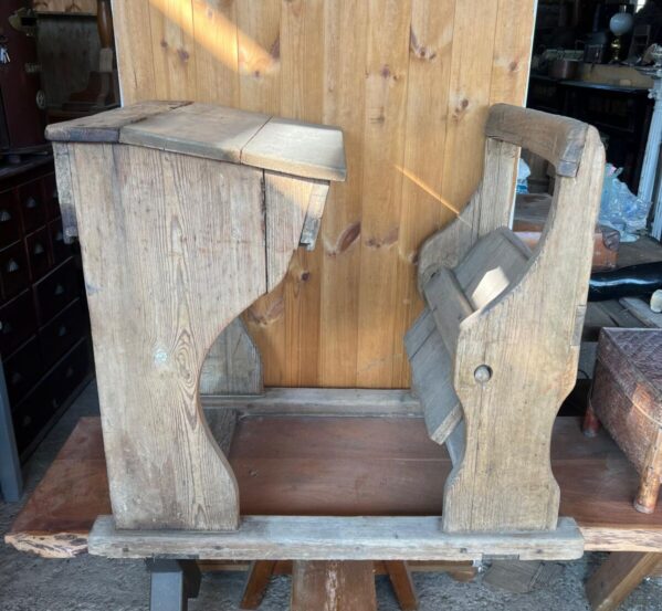 Rustic Victorian-Style Wooden School Desk with Folding Seat