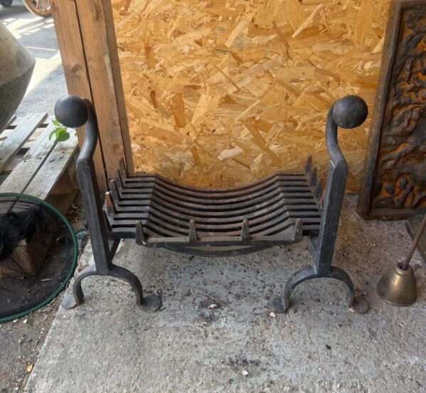 Reclaimed Heavy Wrought Iron Fireplace Grate with Ball Top Andirons