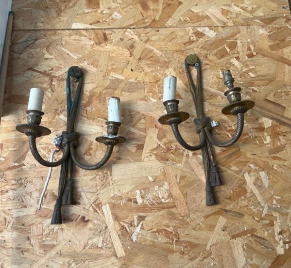 Pair of Antique-Style Cast Brass Two-Light Wall Sconces
