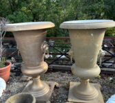 Impressive Pair of Cast Aluminium Medici-Style Garden Urn Planters